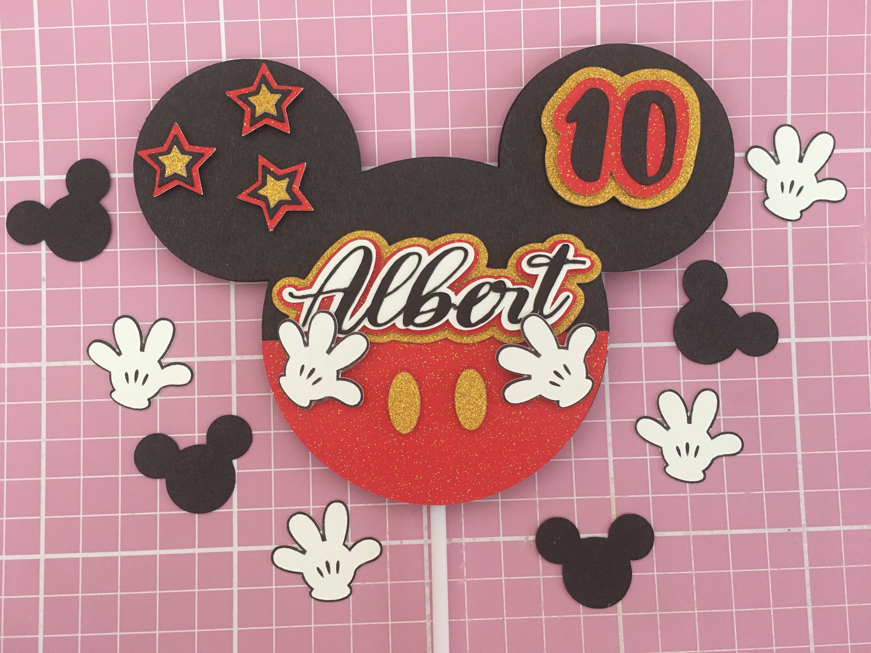Mickey Mouse Cake Topper Personalised Around 14cm. Name and Etsy UK