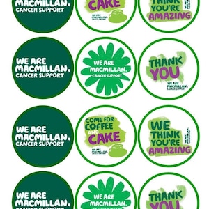 EDIBLE  Macmillan supporting, cancer support Toppers 4.5 cm cupcake toppers rice paper or icing sheet precut