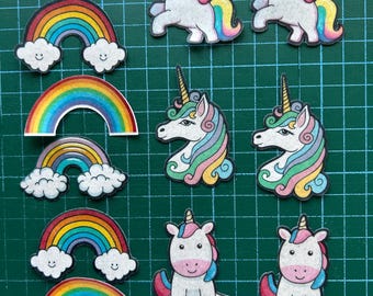 Edible unicorn rainbow cupcake Toppers rice paper or icing sheet precut stand or flat.