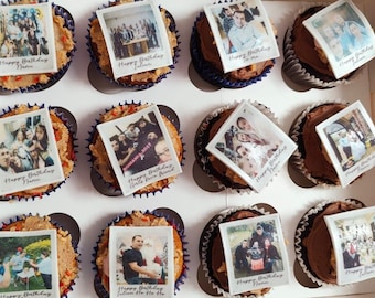 Edible Polaroid Personalised Cupcake Toppers, size 4x4.8cm,  Edible Cupcake Decorations,  Cupcake Toppers, rice paper or icing sheet 12x 24x