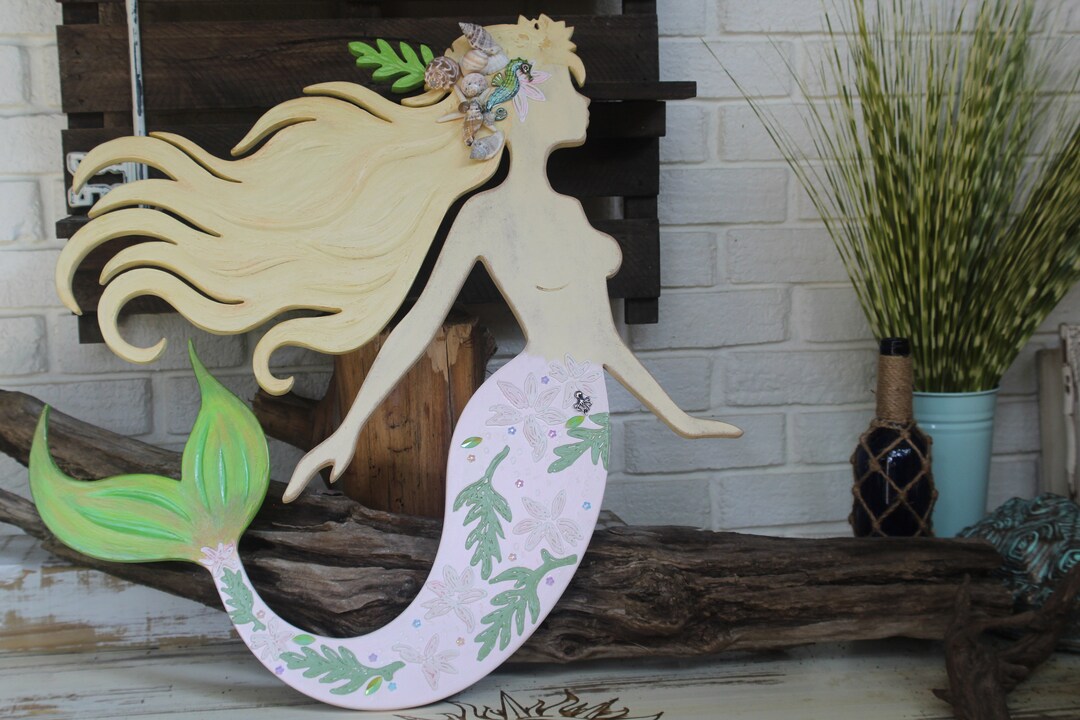 Large Wood Mermaid Wall Decor, Mermaid Wall Art, Mermaid Gift, Nautical ...