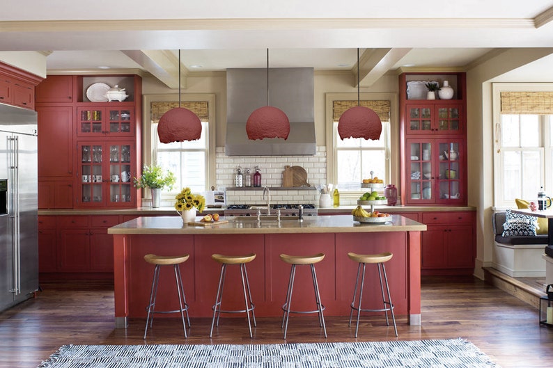 Red Lamp Shade Modern Ceiling Light Kitchen Island | Etsy