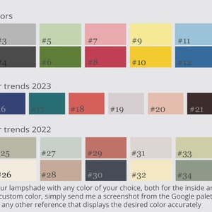 May include: A color palette chart with 36 different colors, labeled with numbers 1 through 36. The colors are organized into three categories: Universal Colors, Interior Color Trends 2023, and Interior Color Trends 2022.