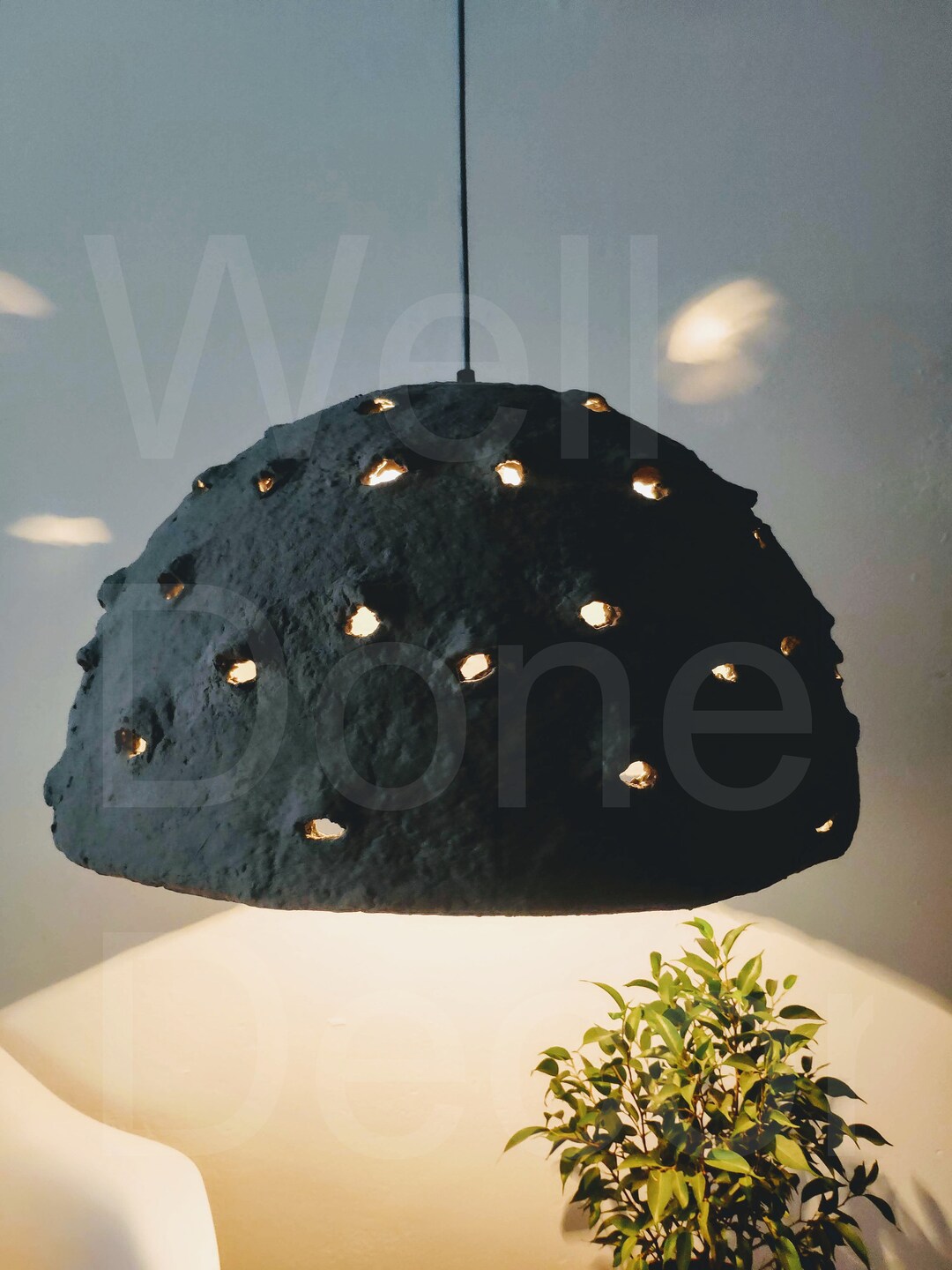 Steampunk Lighter Dark Grey Lamp Shade Gold Inside Paper Mache Pendant