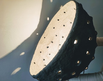 Large Lamp Shade Grey | Art Deco Black And White Lampshade | Paper Mache Ceiling Lamp | Large Chandelier Lighting | Boho Lamp Shades