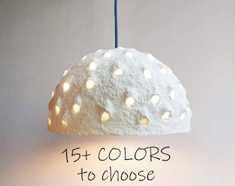Art Deco White Pendant Lighting | White Modern Living Room Pendant Light | Paper Mache Hanging Light Shade | Unique Light For Room