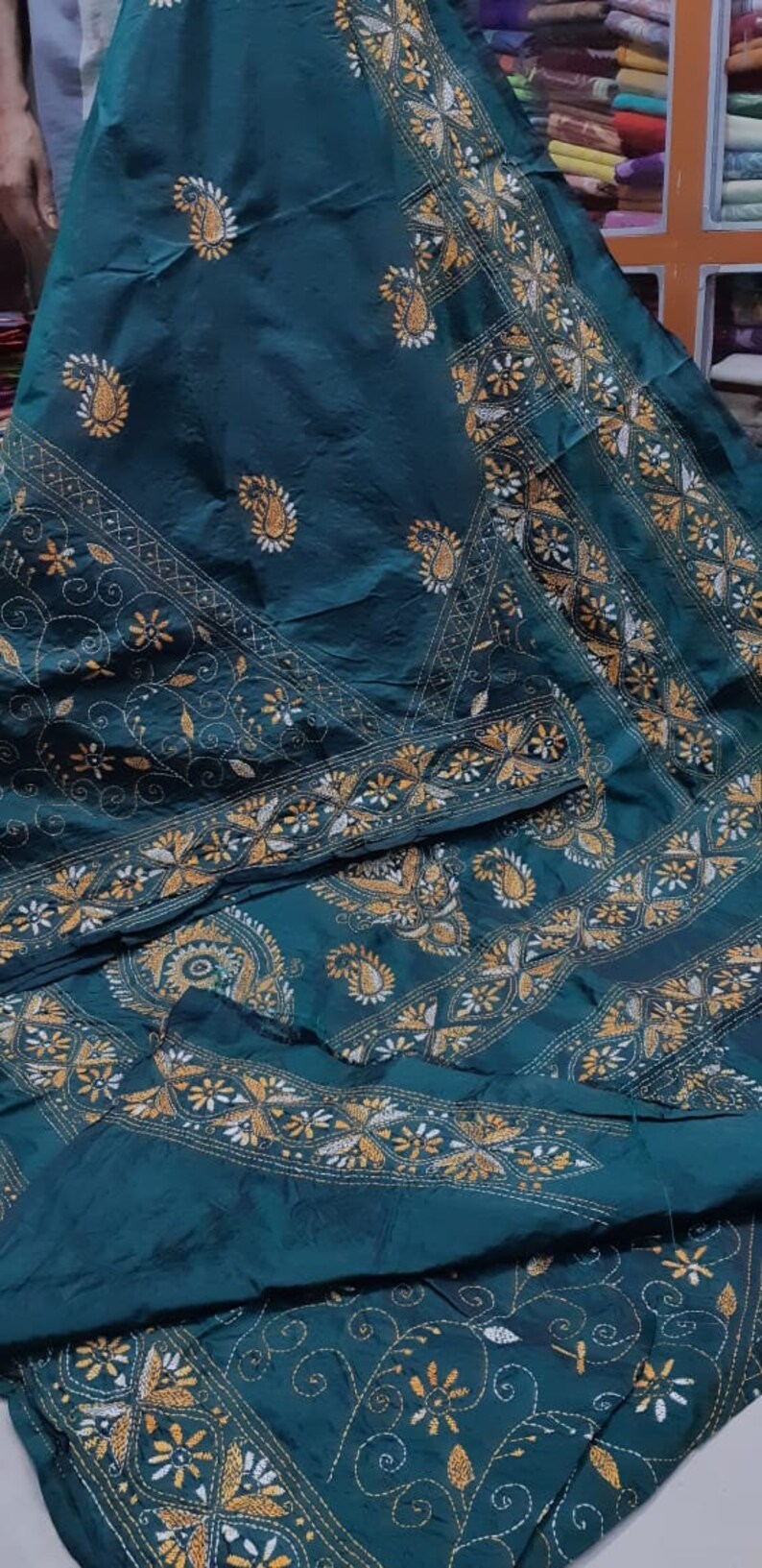 Beautiful Bhagalpur silk Kantha work Saree With Unstitched Running Blouse for Women Wear Wedding Wear Party Wear Sari