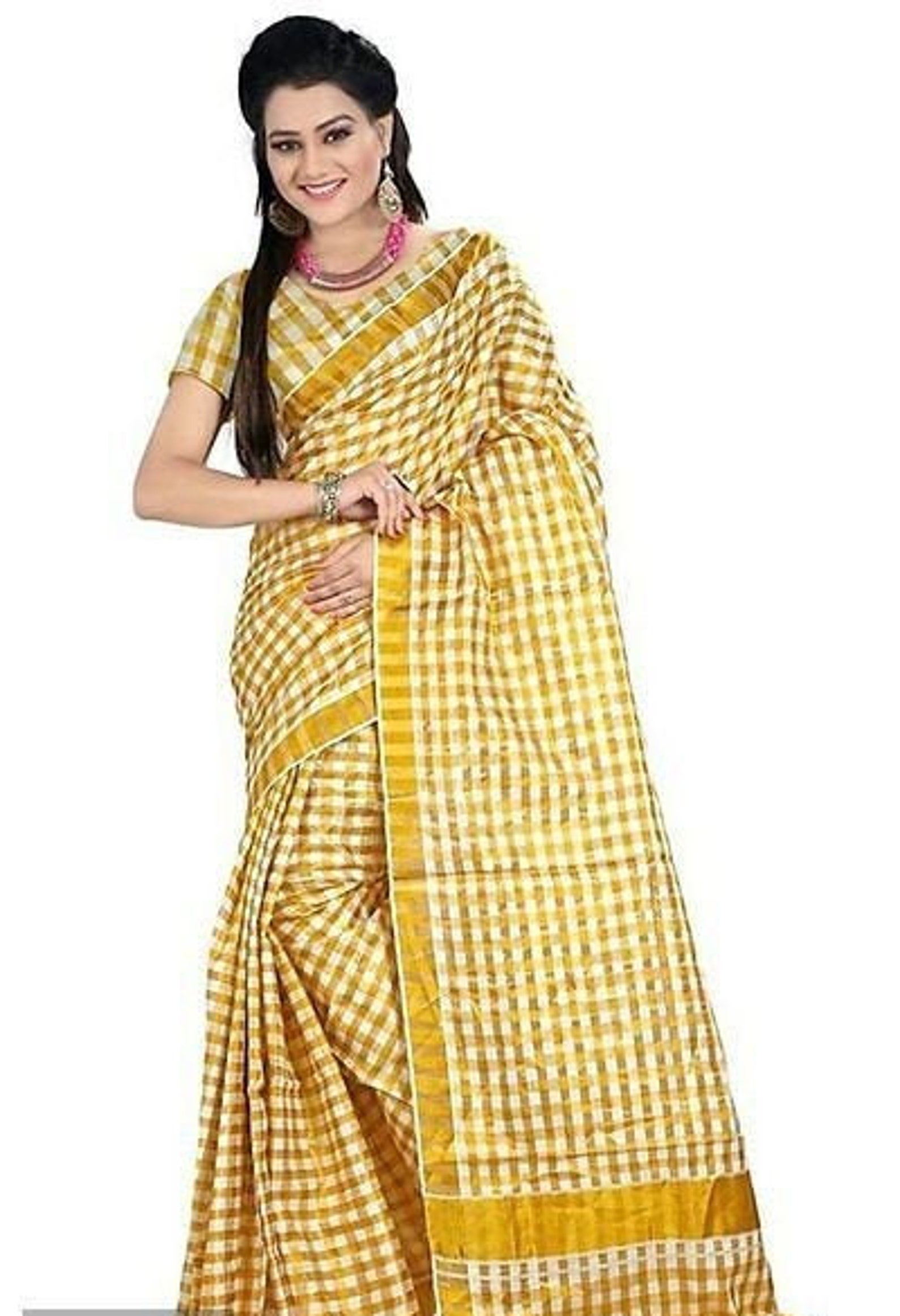 Traditional Golden Kasavu Kerala Cotton Checked Saree With Etsy 