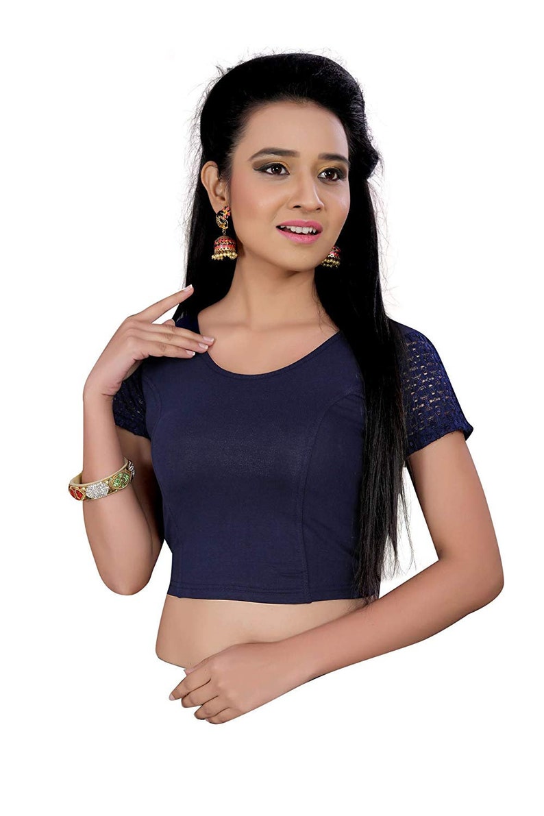Neay Blue Cotton Net Streachable Blouse New Readymade Stitched Saree Choli Top Tunic Sari Blouse For Bridal Wedding Wear,Party Wear Blouse