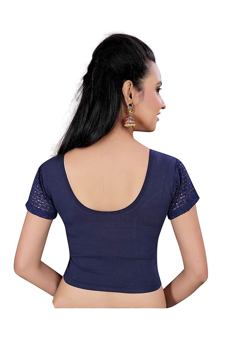 Neay Blue Cotton Net Streachable Blouse New Readymade Stitched Saree Choli Top Tunic Sari Blouse For Bridal Wedding Wear,Party Wear Blouse