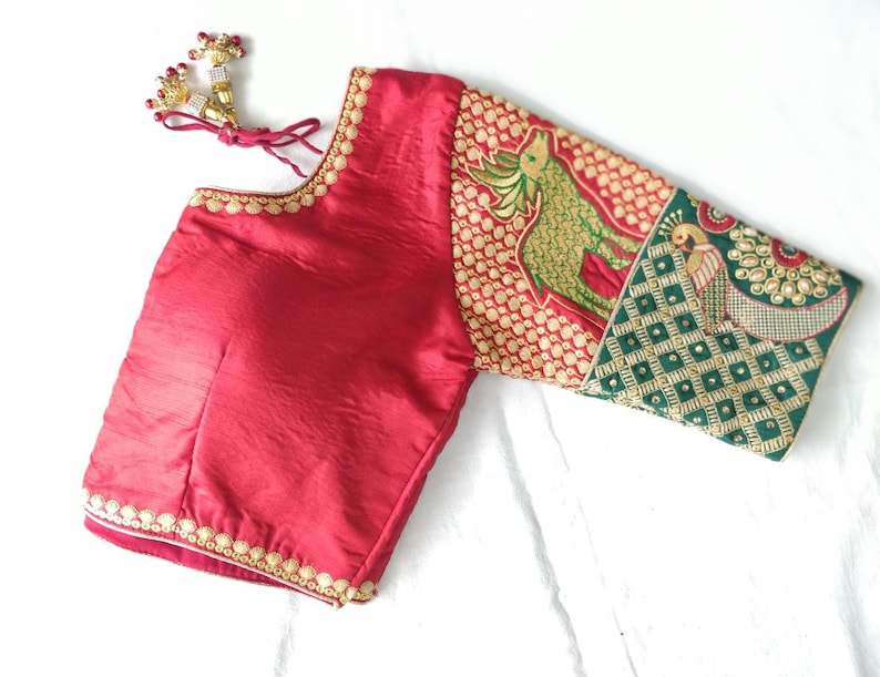 Indian Designer Red Art Silk Embroidered Work Blouse Ready made Blouse For Women Wedding,Party Wear Saree Choli Top Tunic Sari Blouse