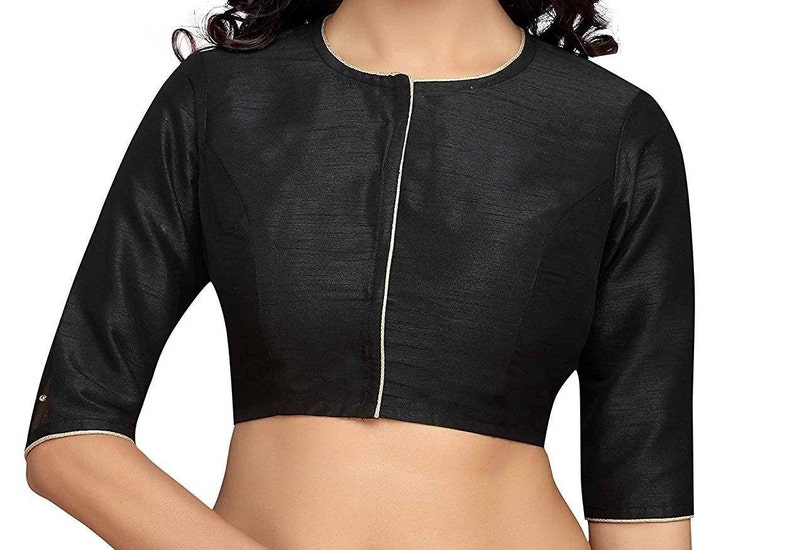 Black Raw Art Silk Non Padded Blouse New Indian Designer Readymade Blouse For Bridesmaid Wear,Party Wear Saree Choli Top Tunic Sari Blouse
