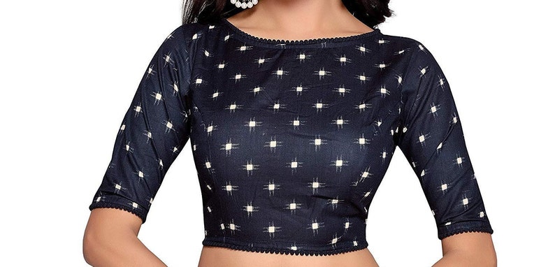 Pure Cotton Ikkat Print Blouse New Indian Designer Readymade Blouse For Women Wedding,Party Wear Saree Choli Top Tunic Sari Blouse