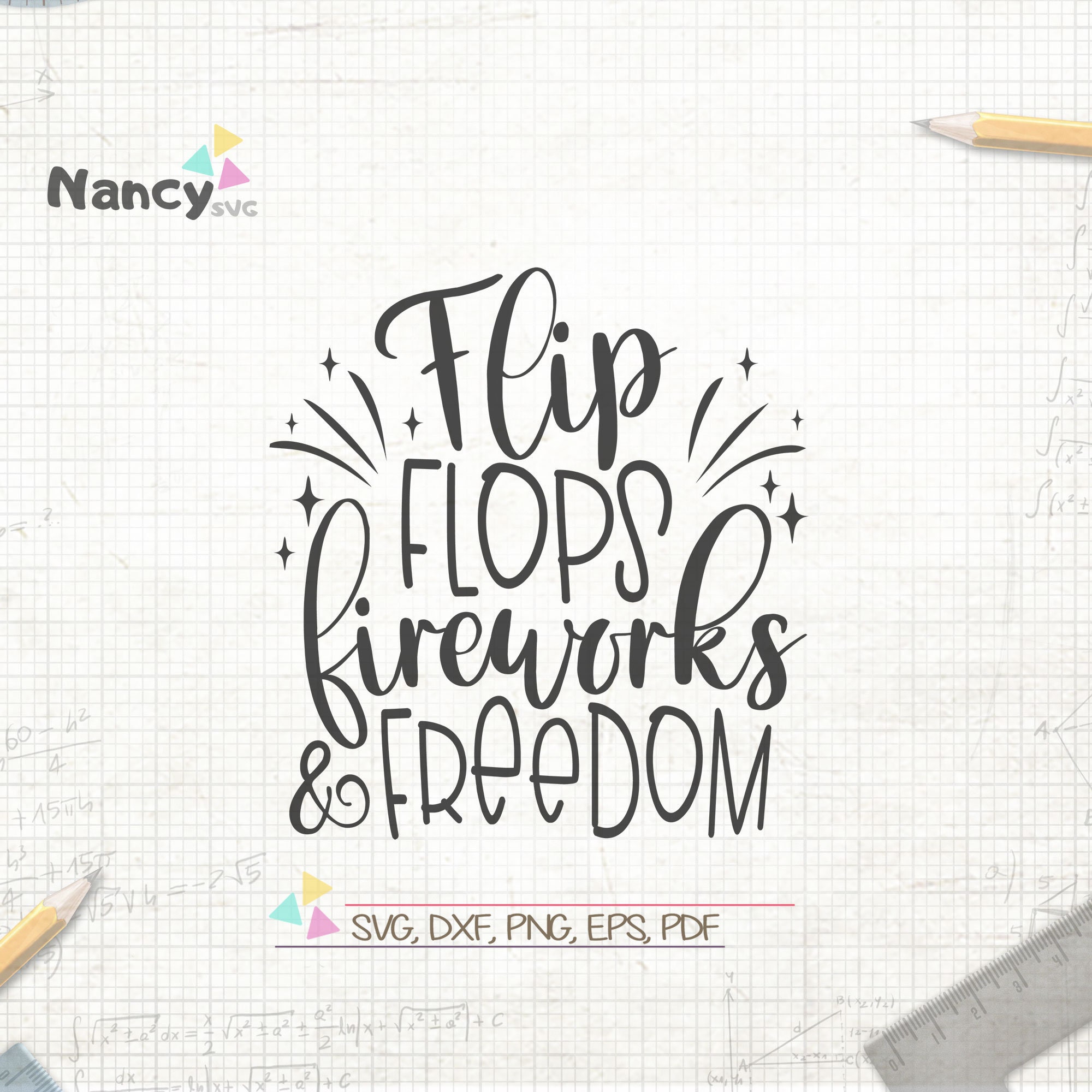 Download Flip Flops Fireworks and Freedom SVG July 4th SVG Files | Etsy