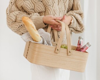 Light Oak Wooden Basket with Handles: Hygge Home Decor