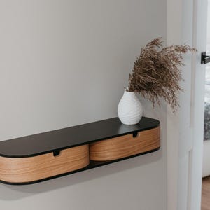 Entryway retro floating console, Modern floating wooden bedside table shelf drawer, Mounted wall nightstand