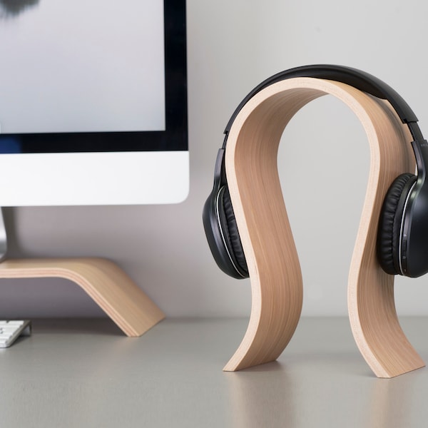 Wooden Headphones Stand, Holder for Home, Office Desk Organisation, Minimalist Scandinavian Style