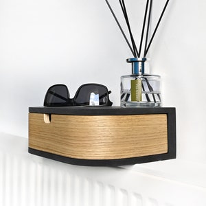 Single floating wooden bedside table shelf drawer, Floating wall nightstand, Minimalist bedside wooden console drawer