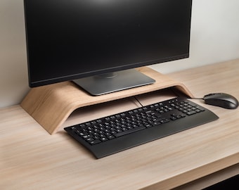 Wooden Monitor Stand and Desk Organizer, Scandinavian Style Rise Stand for iMac, Computer, TV