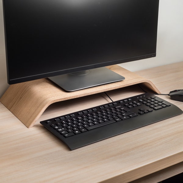 Wooden Monitor Stand and Desk Organizer, Scandinavian Style Rise Stand for iMac, Computer, TV