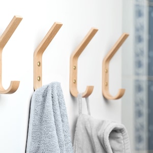 Set of 4 Wooden Mounted Single Wall Hooks for Storage Organisation in Scandi Style