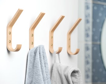 Set of 4 Wooden Mounted Single Wall Hooks for Storage Organisation in Scandi Style