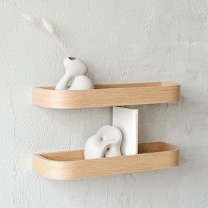 Juego de 2 estantes flotantes de pared, repisa minimalista de roble para el hogar, estantes de exhibición fáciles de instalar, decoración de oficina