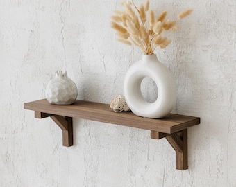 Walnut Floating Shelf | Hidden Brackets, Minimalist Modern Wall Storage