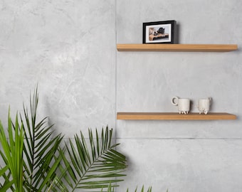 Bedroom 2 Wood Shelves, Floating Wall Shelf, Scandinavian Oak Shelves, Hanging Wooden Kitchen Shelf