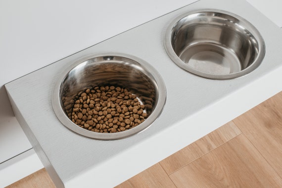 Gray Solid Wood Double Raised Pet Feeder for Small and Medium Size