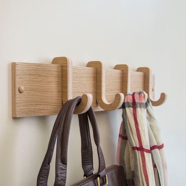 Rack en bois avec crochets coulissants, Porte-manteau et chapeau avec crochets amovibles, Porte-entrée