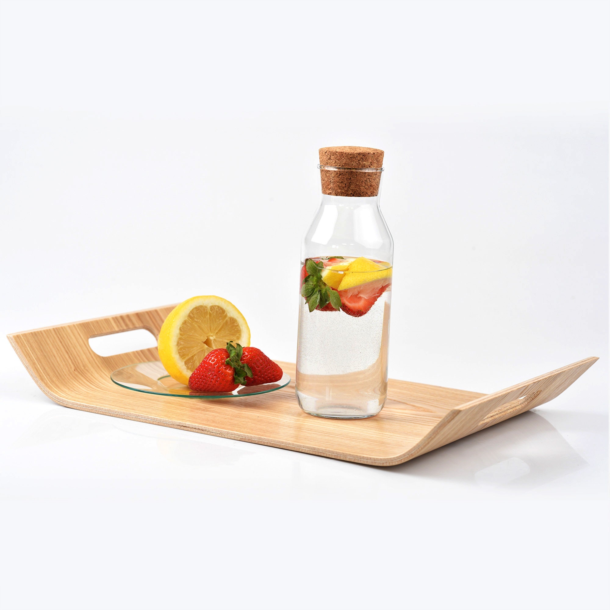 2 Petits Plateaux de Service en Bois, Ensemble Chêne Bois Pour Le Petit Déjeuner, Accessoires Cuisin