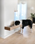 Floating Wooden Raised Food Stand, Medium Dog Feeding Station, Whippet Furniture, Hanging Pet Bowls product logo