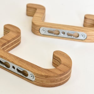 Set of 2 Oak Wood Mounted Single Wall Hooks for Storage Organisation in Scandi Style image 3