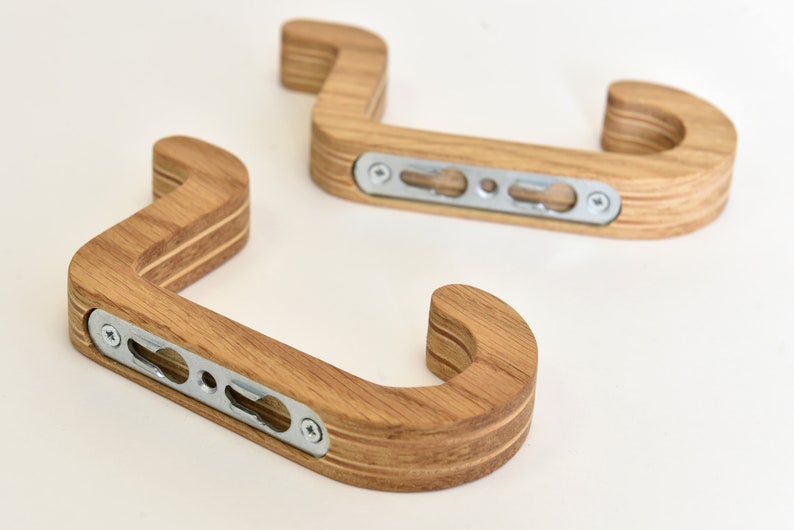 Set of 2 Oak Wood Mounted Single Wall Hooks for Storage Organisation in Scandi Style image 3