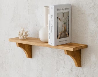Solid European Oak Floating Shelf, Minimalist Wood Wall Shelf