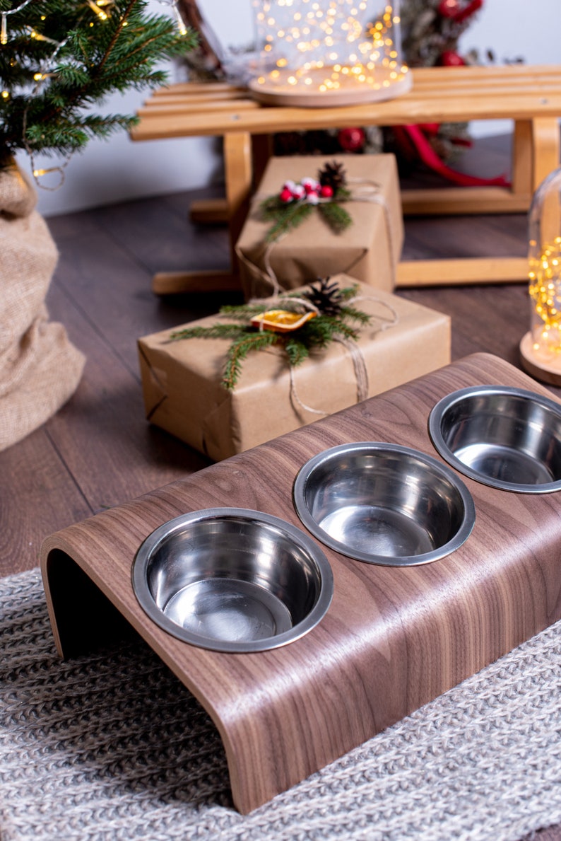 Pet Feeding Station With 3 Bowls Triple Small Dog Feeding Etsy