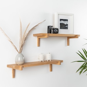 Floating Wall 2 Shelves, Oak Minimalist Ledge Shelf for Home, Easy to Instal Display Shelves, Office Decor