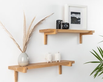 Mur flottant 2 étagères, étagère de rebord minimaliste en chêne pour la maison, présentoirs faciles à installer, décor de bureau