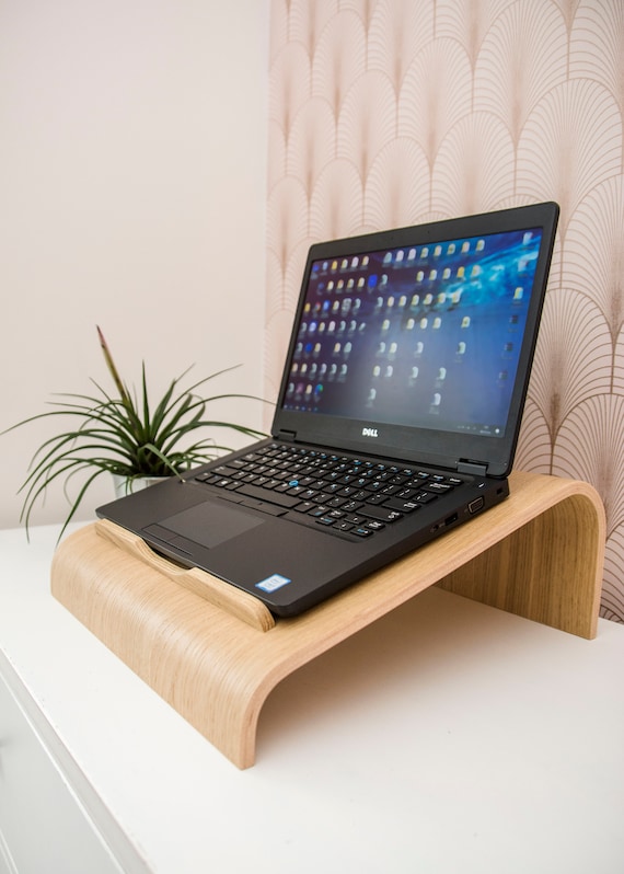 Soporte para computadora portatil montado en madera elevador de escritorio para computadora de pie con ventilacion de enfriamiento soporte para MacBook de escritorio de oficina soporte ergonomico para...