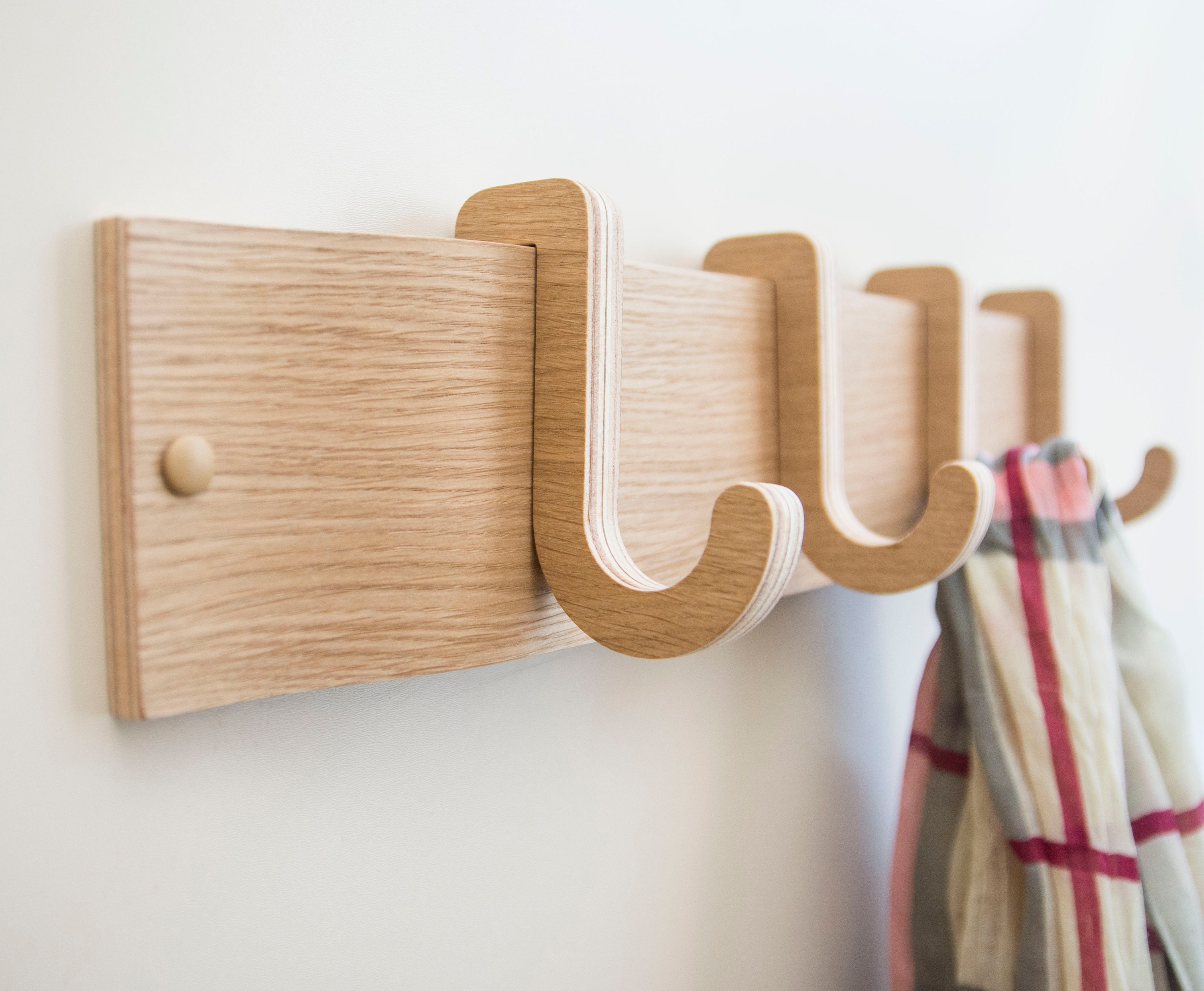 Wooden Rack With Sliding Hooks, Coat and Hat Rack With Removable