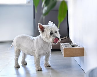 Wooden Elevated Dog Cat Feeder with Stainless Steel Bowls