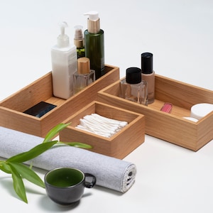 Sustainable Oak Wood Box Tray for Office Desk Drawer Organizer, Home Decor