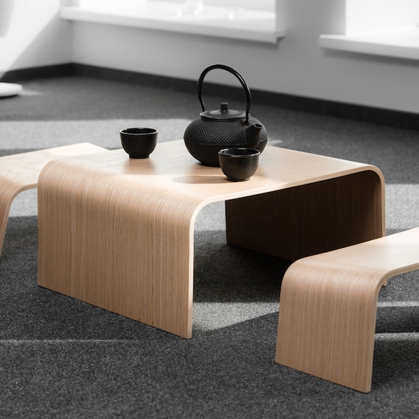 Handmade Oak Tea Ceremony Set: Japanese Meditation Table & Benches
