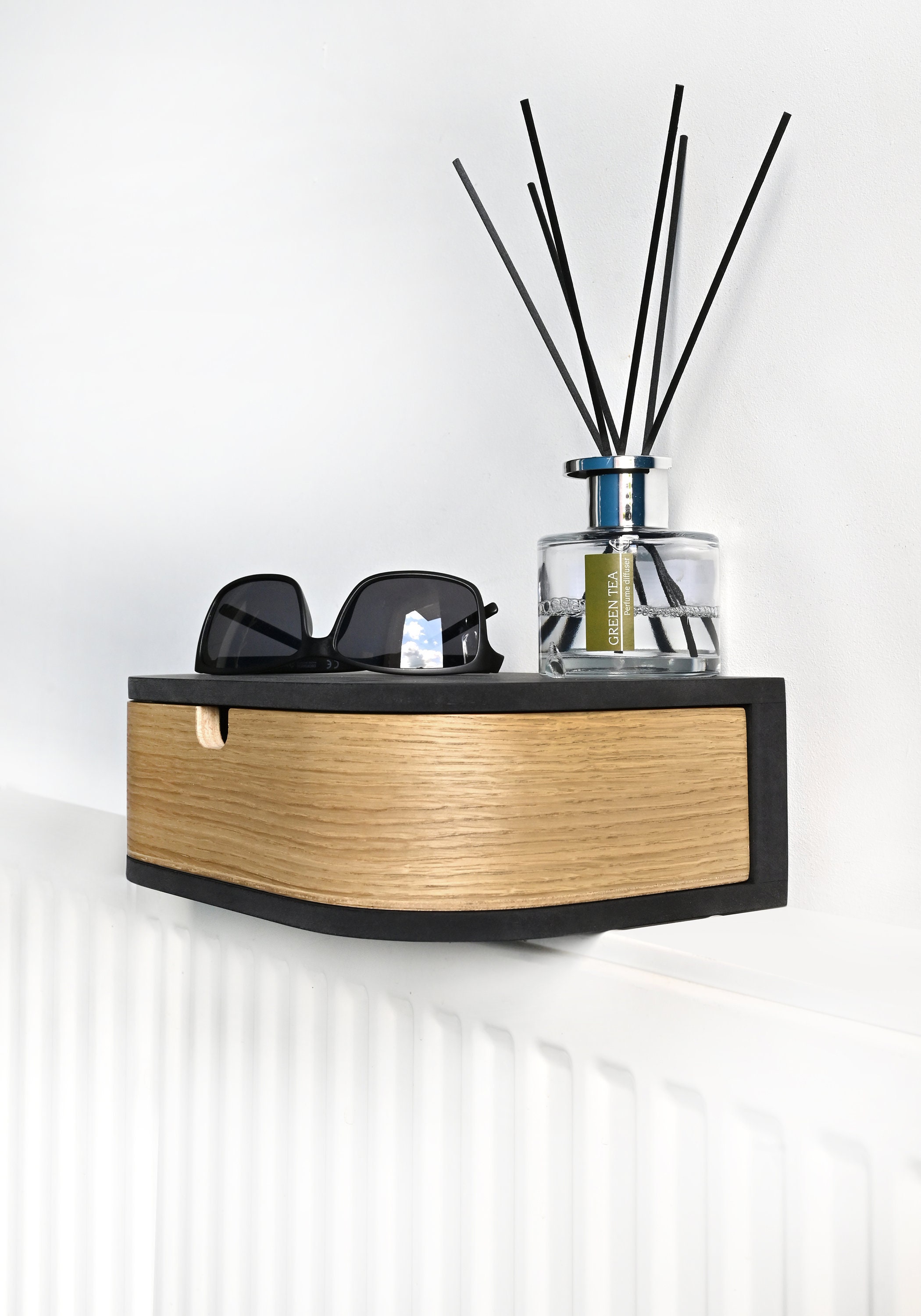 ALIMORDEN Schwebender Schreibtisch Mit Schublade – 80x40 Cm, Weiß, Aus Holz & Glas, Als Schminktisch Oder Wandtisch