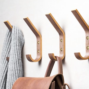 Set of 4 Wooden Mounted Single Wall Hooks for Storage Organisation in Scandi Style