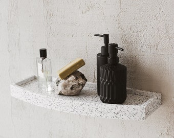 Bauhaus home interior shelves, Solid stone surface floating wall shelf, Mounted decorative shelves, Bath organization acrylic caddy shelf