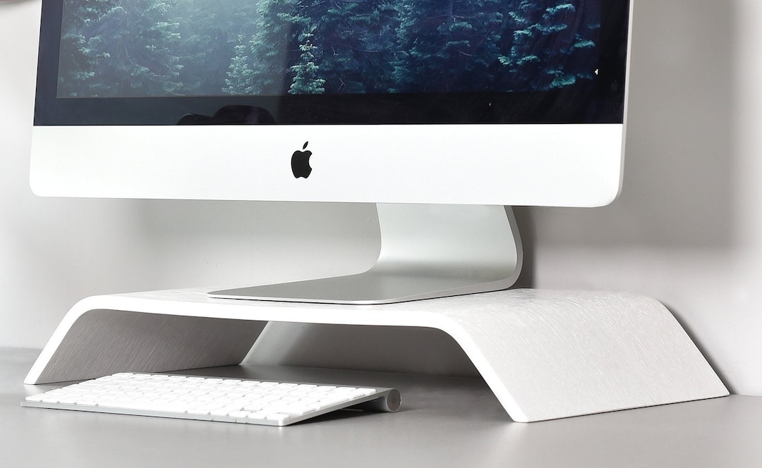 Supporto Per Monitor In Legno Multistrato - Bianco, 100x24x13 Cm, Con Mensola, Per Scrivania Ordinata