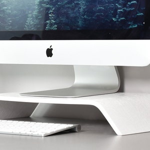 Soporte de madera para monitor y organizador de escritorio, soporte elevable de estilo escandinavo para iMac, ordenador y TV