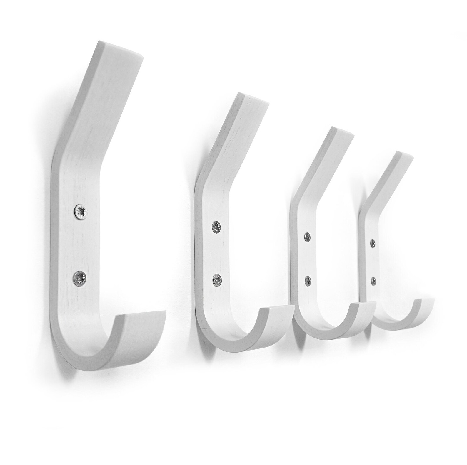 4 White Wooden Hooks Mounted Wood Wall Hooks Single Black Etsy